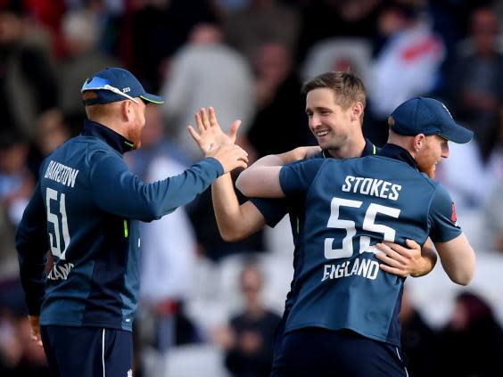 Chris Woakes celebrates his five-wicket haul (Getty)