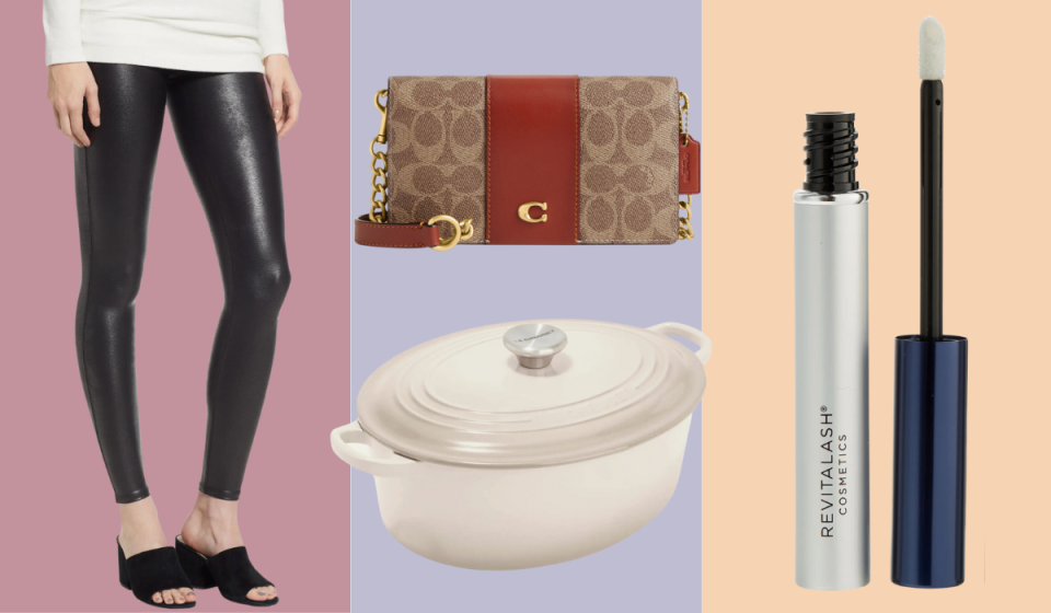 leggings, cookware, bag, beauty products