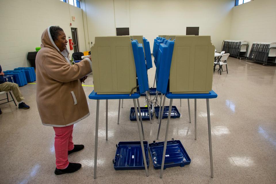 Loretta Avance casts her ballot Tuesday, May 3, 2022 at the Charles Black Community Center in South Bend. 