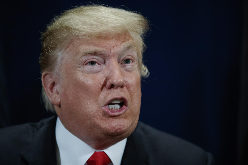 President Donald Trump speaks during a ceremony to sign a "Presidential Memorandum Promoting the Reliable Supply and Delivery of Water in the West," Friday, Oct. 19, 2018, in Scottsdale, Ariz. (AP Photo/Carolyn Kaster)