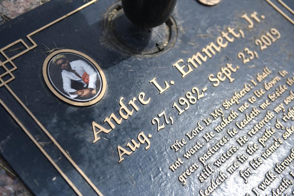 Andre Emmett's grave is seen, Thursday, Sept. 21, 2023, in Dallas.