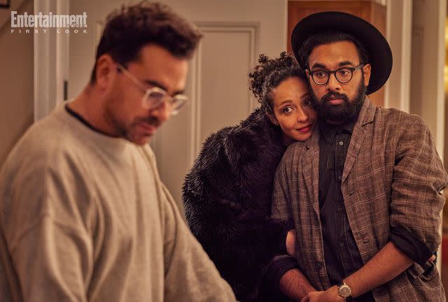 <p>Chris Baker/Netflix</p> Marc (Dan Levy), Sophie (Ruth Negga), and Thomas (Himesh Patel) in 'Good Grief'