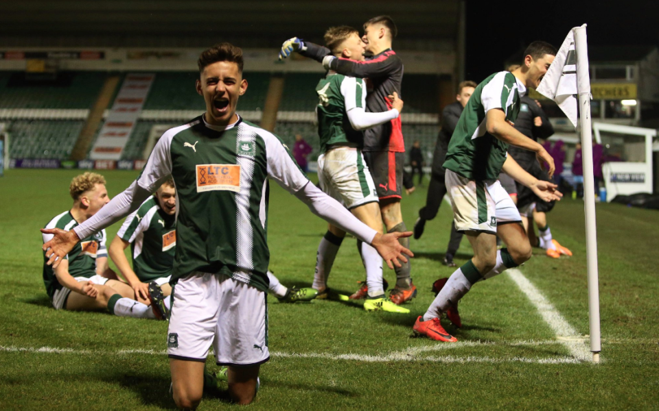 Plymouth Argyle's youngsters celebrate their win - Plymouth Argyle Twitter 