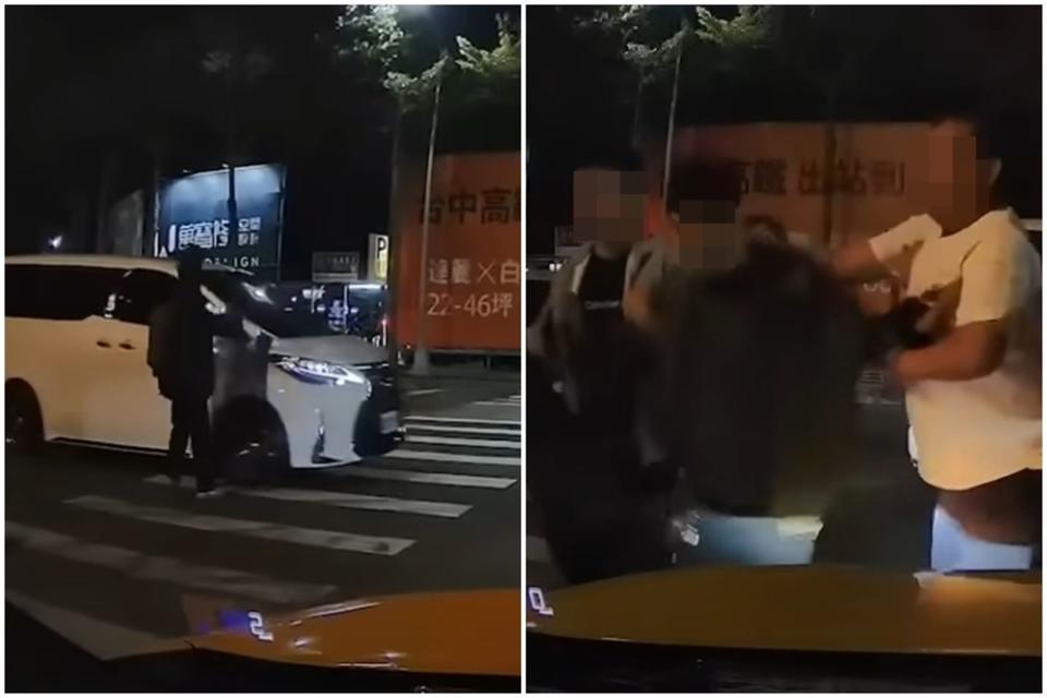 台南一名行人因未被禮讓怒踹車，引來數名惡煞下車強拉至路邊理論。（翻攝自WoWtchout - 地圖型行車影像分享平台YouTube頻道）