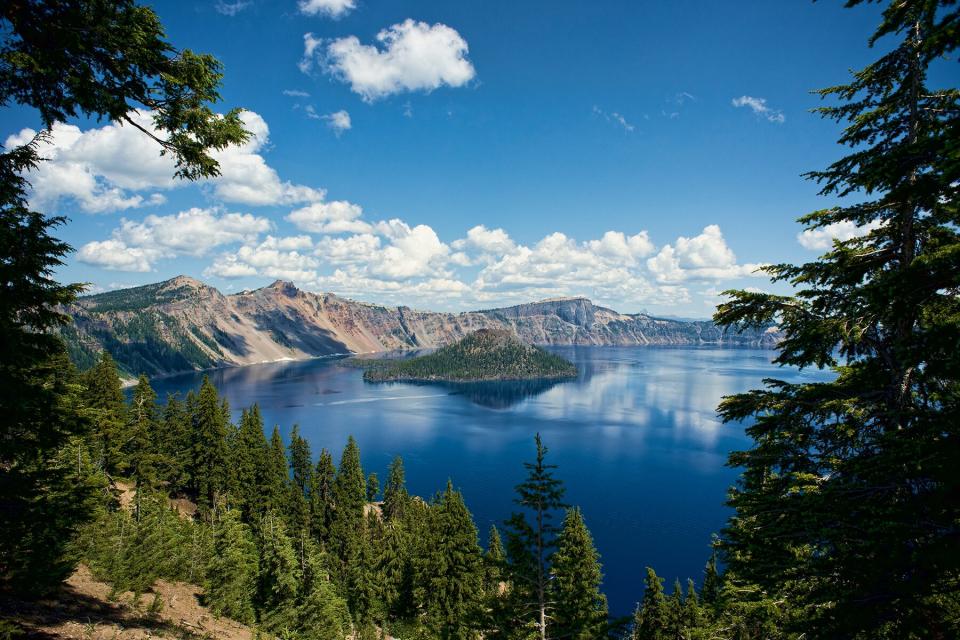National Park, Crater Lake, Oregon, lake with partly covered with ice