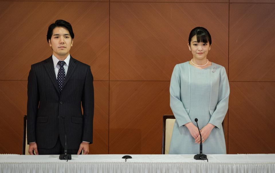 Princess Mako, the elder daughter of Prince Akishino, and her husband Kei Komuro gave a press conference - Nicolas Datiche - Pool/Getty Images