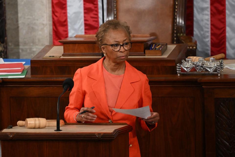 House Clerk Cheryl Johnson speaks in the House Chamber during the third day of elections for Speaker of the House on January 5, 2023. / Credit: MANDEL NGAN/AFP via Getty Images