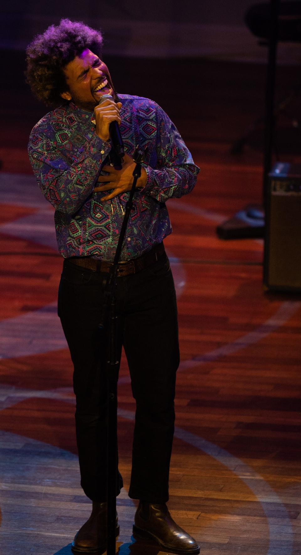 Devon Gilfillian performs during the You Got Gold event to honor the legacy of singer/songwriter John Prine at Ryman Auditorium in Nashville, Tenn., Tuesday, Oct. 10, 2023.