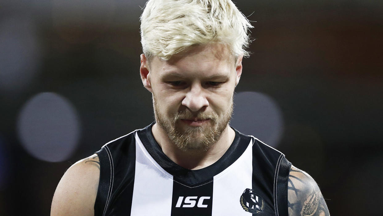 Jordan De Goey, pictured here before a Collingwood Magpies game in the AFL.