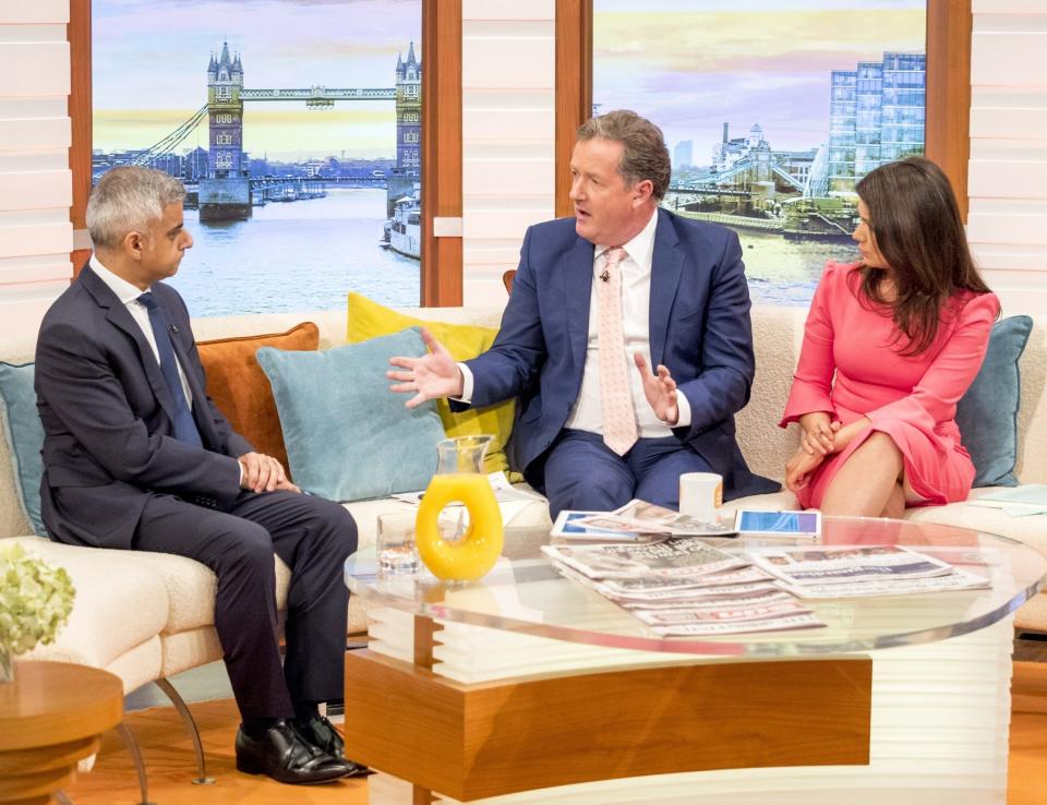 London Mayor Sadiq Khan, Piers Morgan and Susanna Reid - Credit:  Ken McKay/ITV/REX/Shutterstock