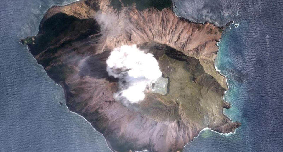 An aerial shot of Whakaari in New Zealand.