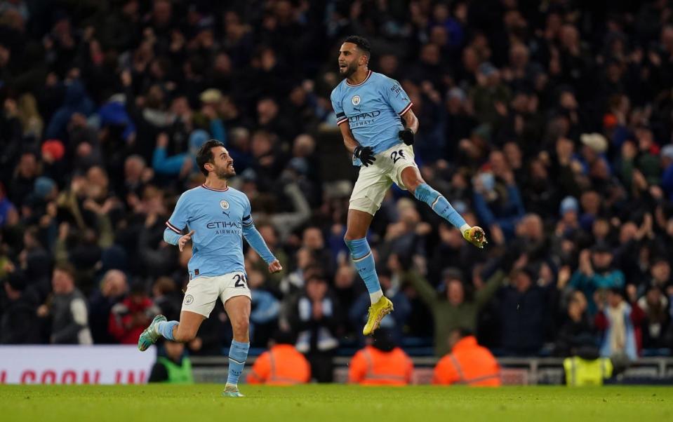 Riyad Mahrez was at the double for Man City (PA)