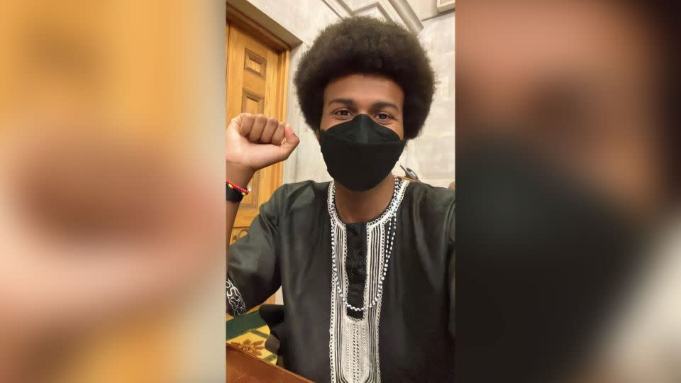 Tennessee State Rep. Justin Pearson posted this image to Twitter saying, "We literally just got on the State House floor and already a white supremacist has attacked my wearing of my Dashiki. Resistance and subversion to the status quo ought to make some people uncomfortable. Thank you to every Black Ancestor who made this opportunity possible!" - From Justin Pearson/Twitter