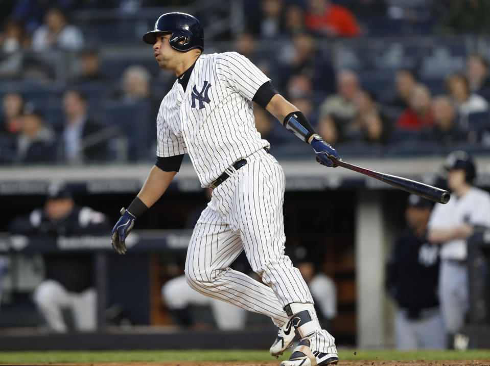 New York Yankees’ Gary Sanchez has been mildly disappointing in 2018, but in the last year, he’s been one of the most productive hitting catchers in history. (AP Photo/Kathy Willens)