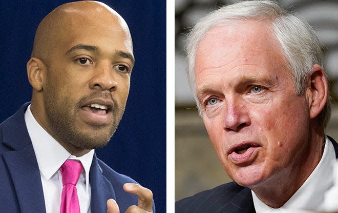 Democrat Mandela Barnes, left, and Republican Ron Johnson