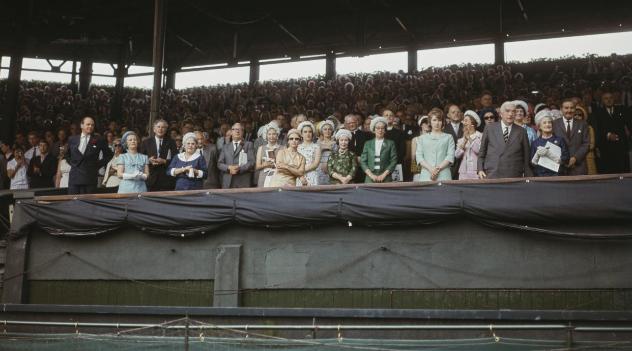 A general view of the Royal Box, including Princess Margaret (1930-2002) and Princess Anne, during the 1966 men’s final. (Hulton Archive/Getty Images)