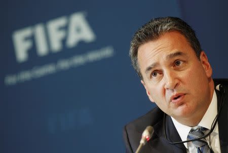 Michael J. Garcia, Chairman of the investigatory chamber of the FIFA Ethics Committee attends a news conference at the at the Home of FIFA in Zurich July 27, 2012. REUTERS/Michael Buholzer