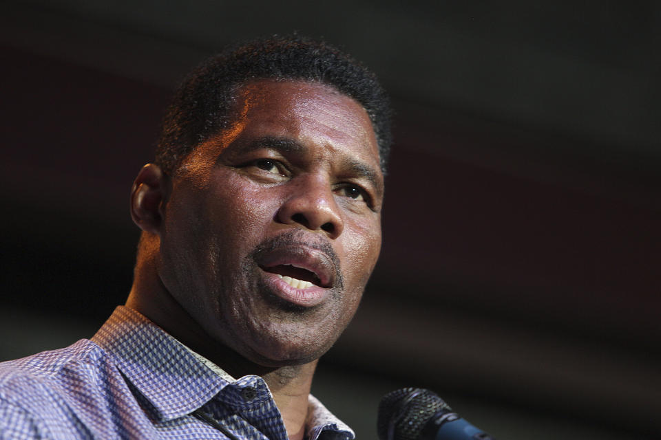 FILE - Herschel Walker, Republican candidate for U.S. Senate for Georgia, is shown in this file photograph speaking at a primary watch party on May 23, 2022, in Athens, Ga. (AP Photo/Akili-Casundria Ramsess, File)