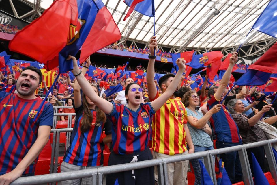 Barcelona fans show their support inside San Mames (Getty)