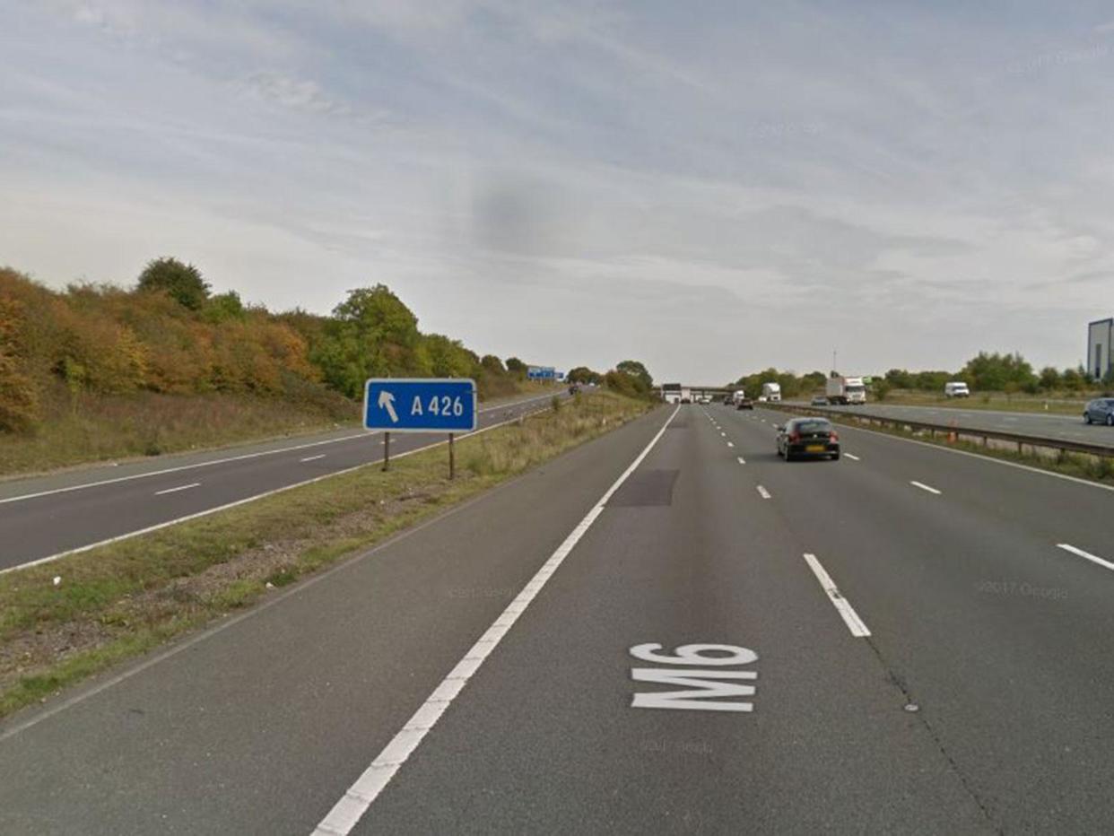 The crash happened as the car and lorry came off the M6 and onto the A426 near Churchover: Google Maps