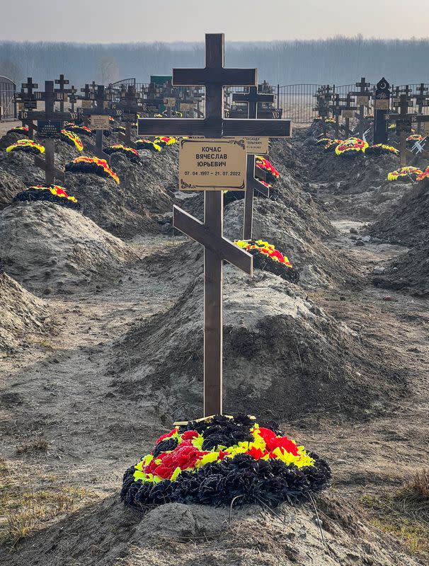 Graves of Russian Wagner Russian mercenary group fighters in Krasnodar region