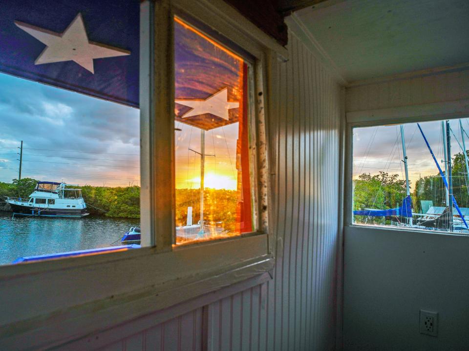 Views of the sunset from inside the tower.