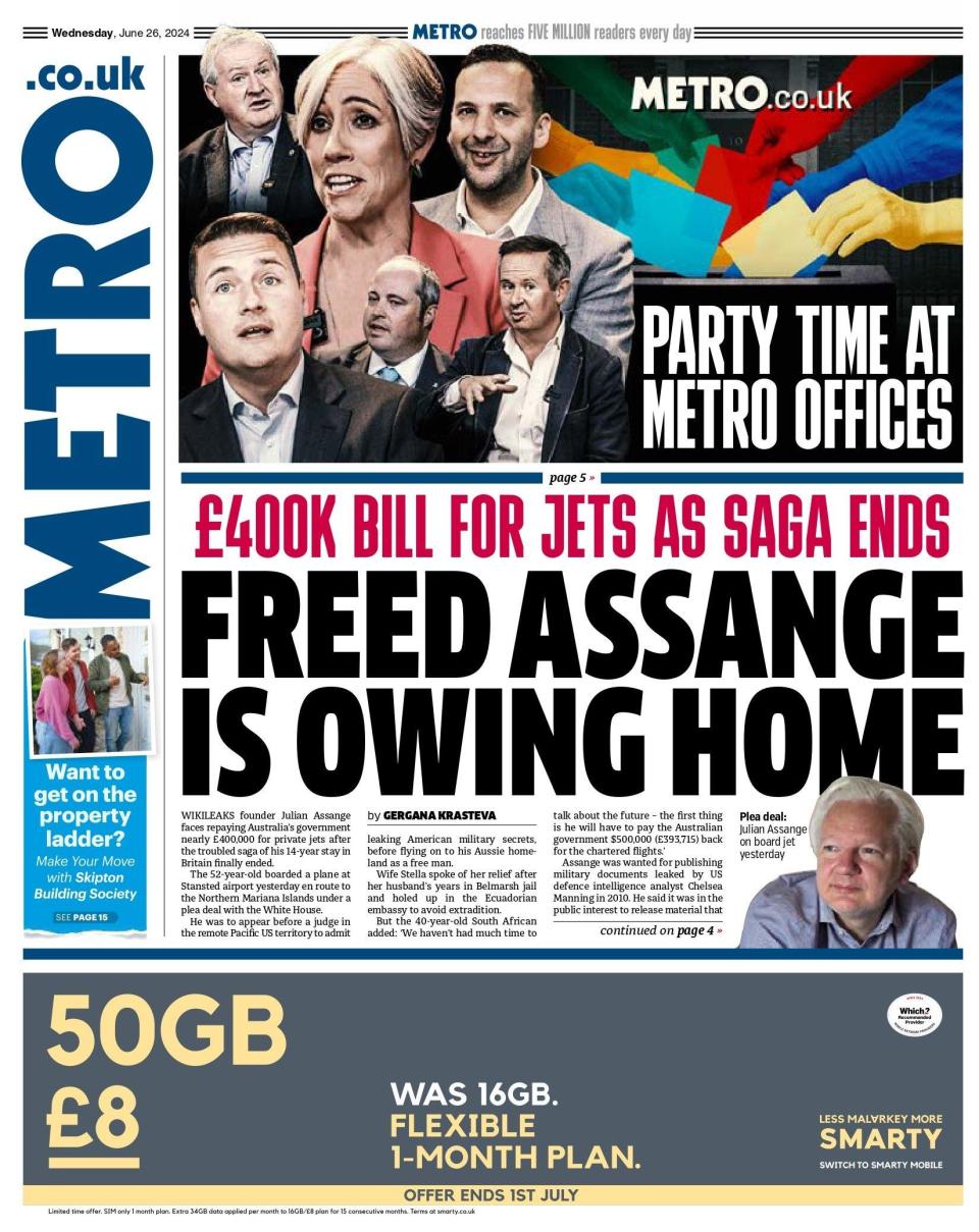 Metro: Freed assange is owning home