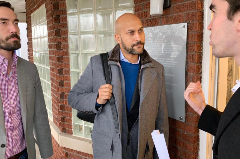 Actor Keegan-Michael Key arrives at the Motown Museum in Detroit to talk with young men from Wayne State University in Detroit on Tuesday, Dec. 11, 2018.