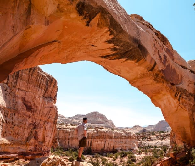 Hickman Bridge, one of Capitol Reef's iconic arches, is easily reached from a scenic trail just a couple miles east of the park's visitor center. <p>Sproetniek</p>