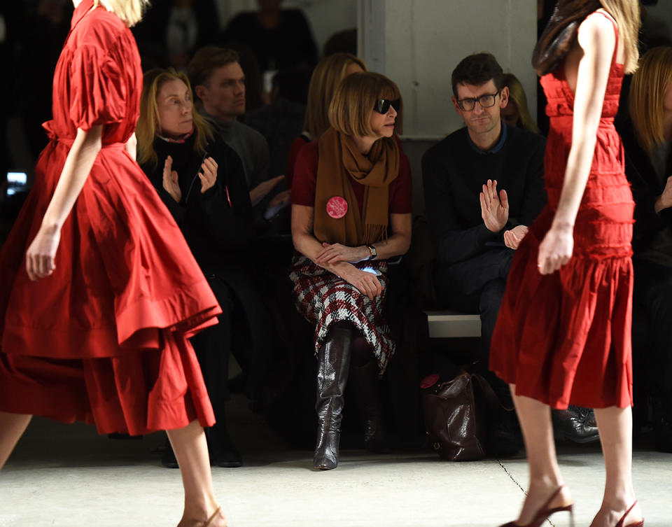 Vogue editor Anna Wintour sits front row at the Brock Collection fashion show at New York Fashion Week.