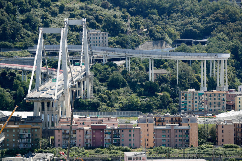 The collapsed Morandi Bridge in the Italian port city of Genoa, Italy, August 16, 2018. REUTERS/Stefano Rellandini/File Photo