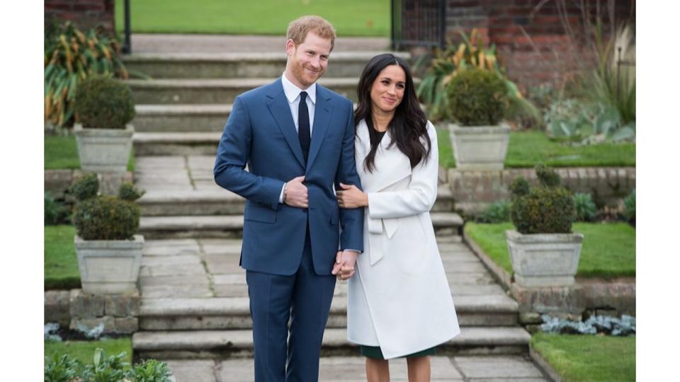 Prince Harry and Meghan Markle in a sunken garden in Kensington Palace