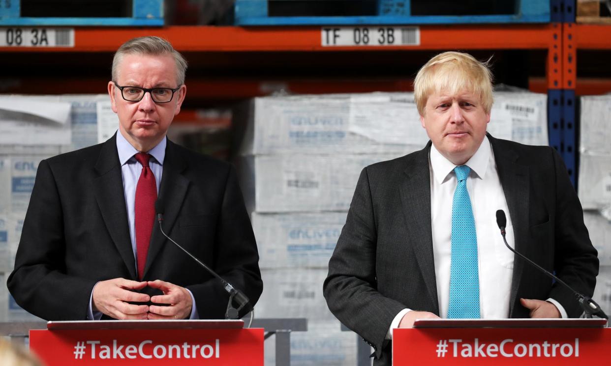 <span>Michael Gove and Boris Johnson during the Vote Leave campaign. Gove initially told Cameron he did not plan to play a ‘prominent role’.</span><span>Photograph: Christopher Furlong/Getty Images</span>