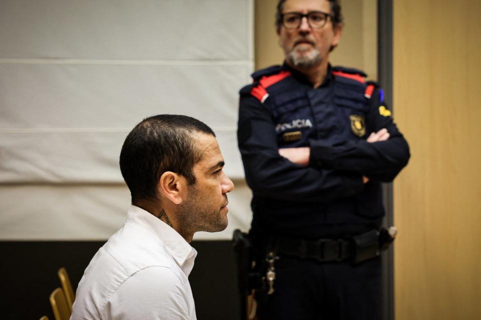 Dani Alves sits during his trial in Barcelona (Getty)