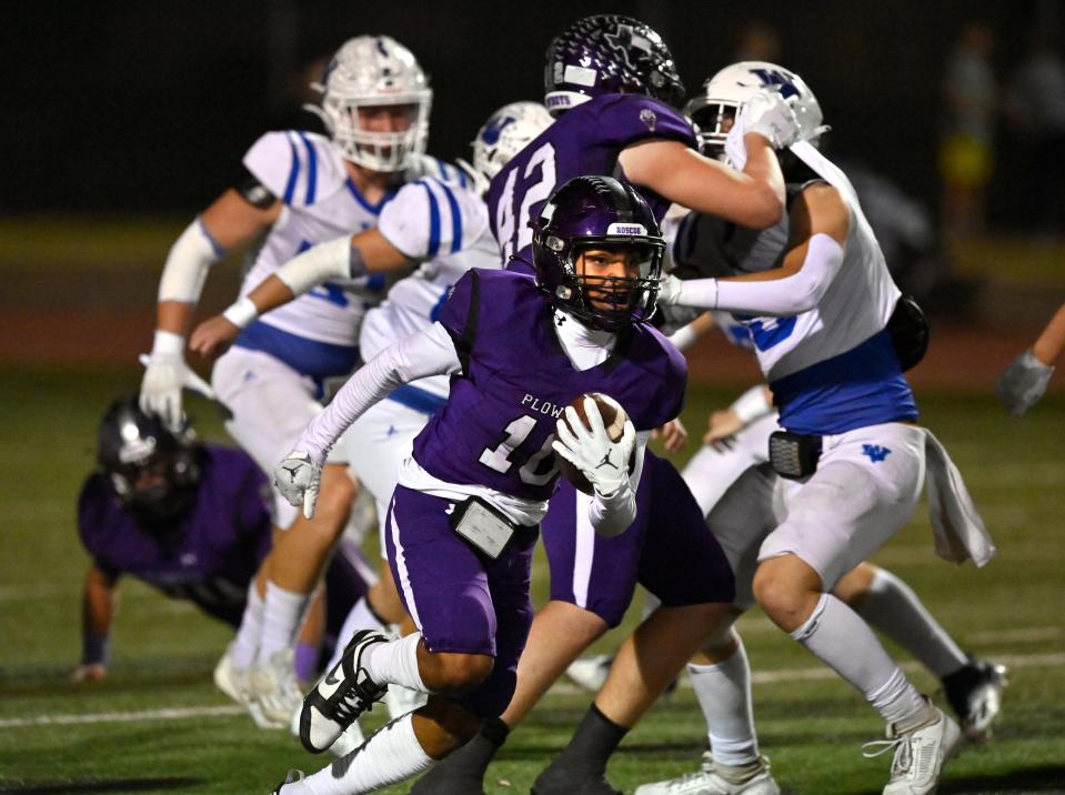Roscoe running back Aiden Cerna runs for a touchdown against Windthorst during Thursday’s Class 2A Div. II playoff game against Windthorst in Abilene Thursday Nov. 16, 2023. Final score was 50-22, Roscoe.