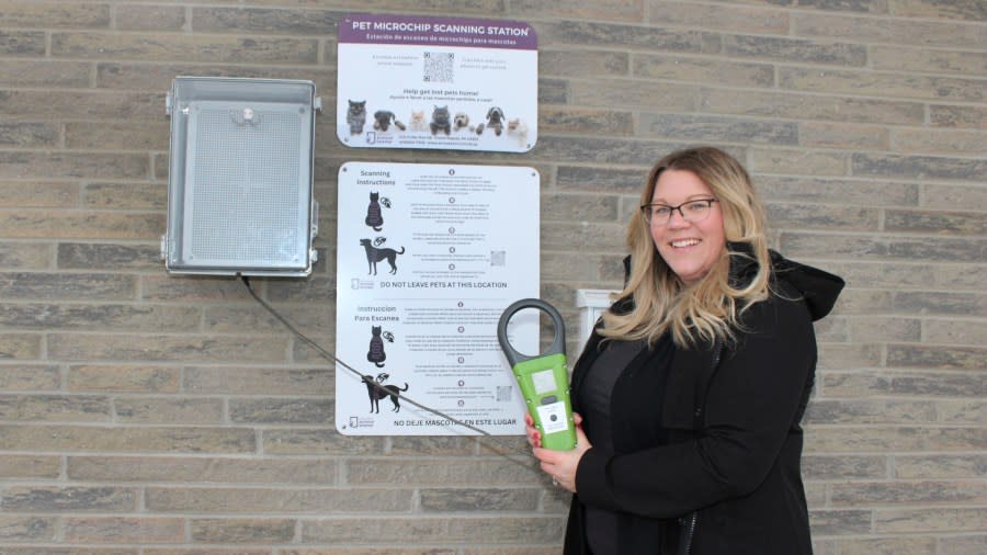 Kent County Animal Shelter Director Angela Hollinshead at the new microchip scanning station at the Kent County North Campus near Cedar Springs. (Courtesy Kent County Animal Shelter)