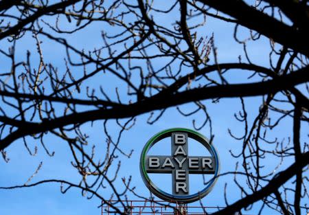 FILE PHOTO: The logo of Bayer AG is pictured at the Bayer Healthcare subgroup production plant in Wuppertal, Germany February 24, 2014. REUTERS/Ina Fassbender/File Photo