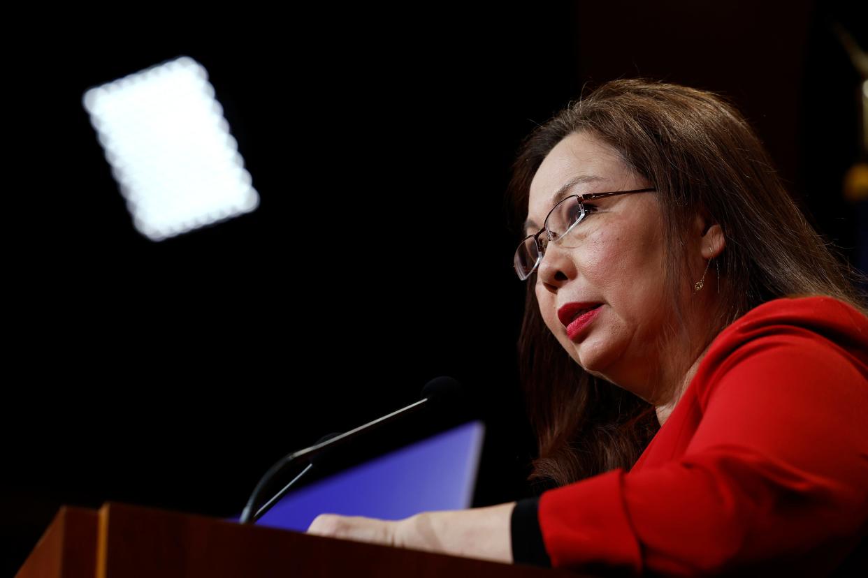U.S. Sen. Tammy Duckworth (D-IL) speaks during a news conference at the U.S. Capitol on protections for access to in-vitro-fertilization on February 27, 2024 in Washington, DC.