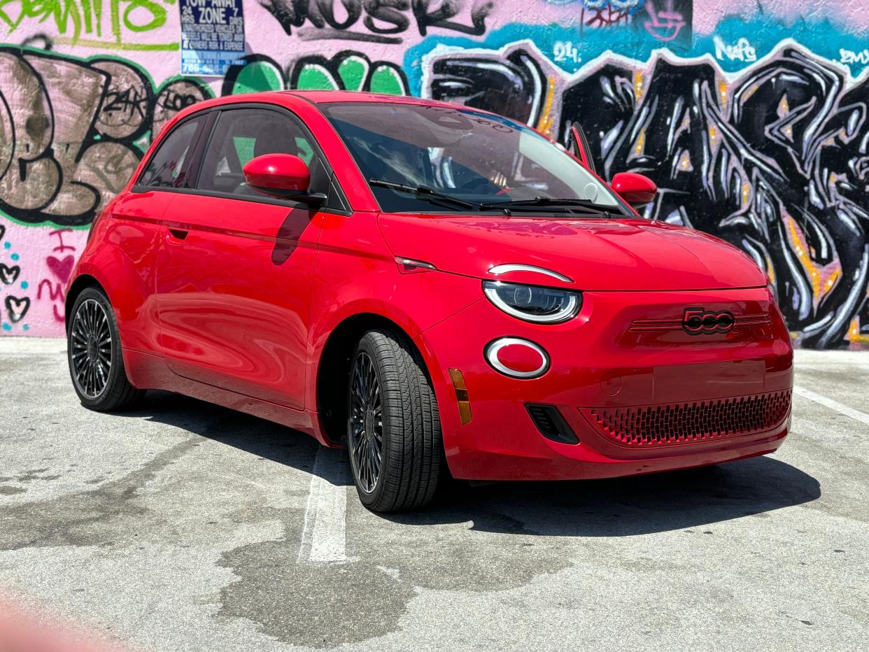 The 2024 Fiat 500e electric mini-compact can go 149 miles on a charge. Prices start at $32,500, excluding $1,595 destination charge.