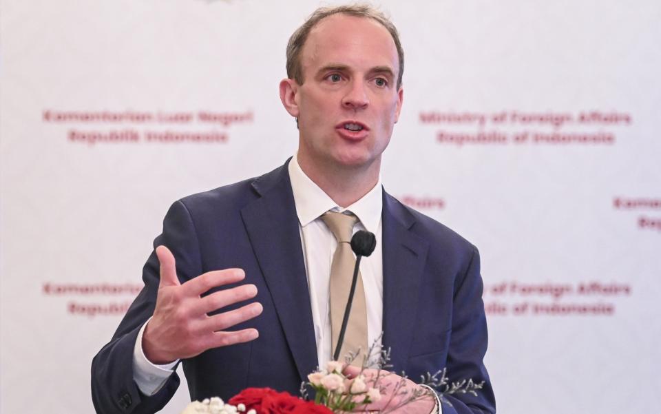 Dominic Raab said the UK would "call out Russia's malign behaviour" - EPA