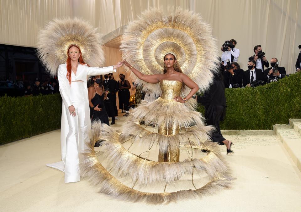 Harris Reed, left, and Iman attend the Met Gala on Sept. 13.