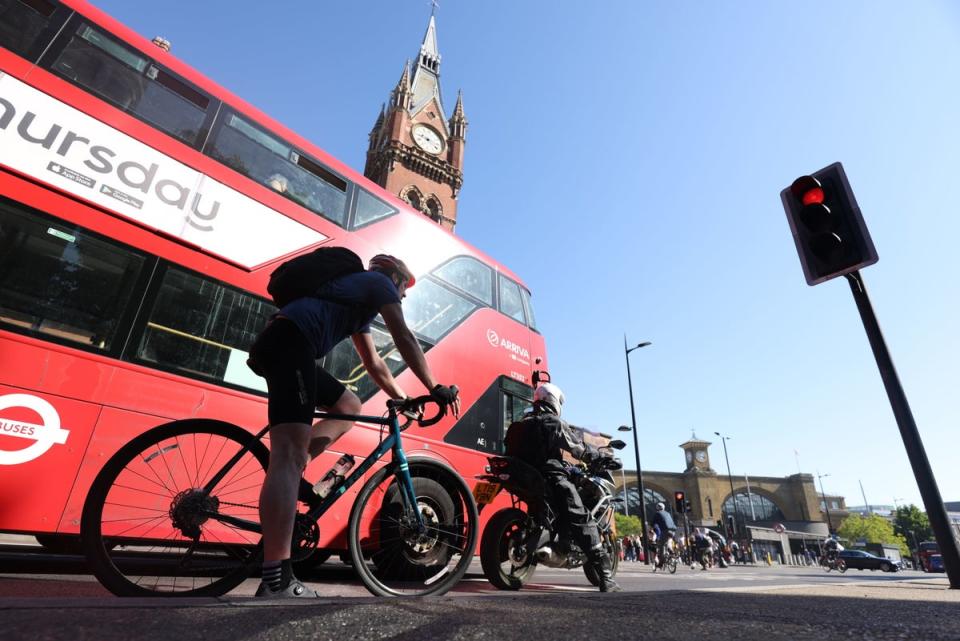 Traffic on the A1203 near Kings Cross in London, as train services continue to be disrupted following the nationwide strike by members of the Rail, Maritime and Transport union in a bitter dispute over pay, jobs and conditions. (PA)