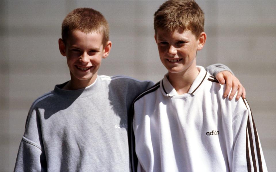 Andy and his brother Jamie pose whilst competing during the Scotland v England under 12's Tennis competition at in Edinburgh in 1998 - Camera Press/The Scotsman