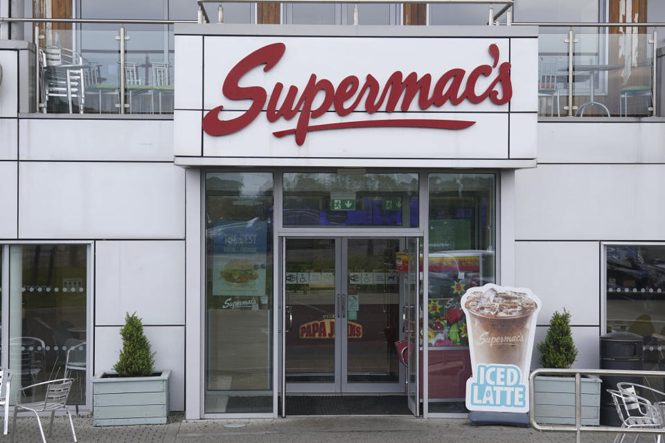 A Supermac's is picture at Trim Retail Park, County Meath, in the Republic of Ireland, Wednesday June 5, 2024. McDonald’s has lost its Big Mac trademark in the 27-nation bloc, ruling in favor of Irish fast food rival Supermac’s in a longrunning legal battle. (Brian Lawless/PA via AP)