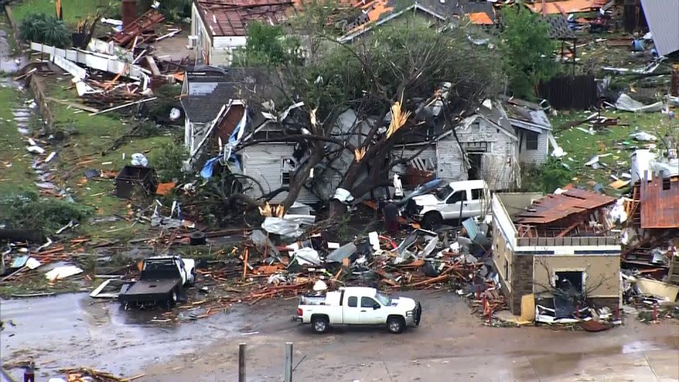 Damage is seen in Sulphur, Oklahoma on April 28, following a tornado. -  KOCO