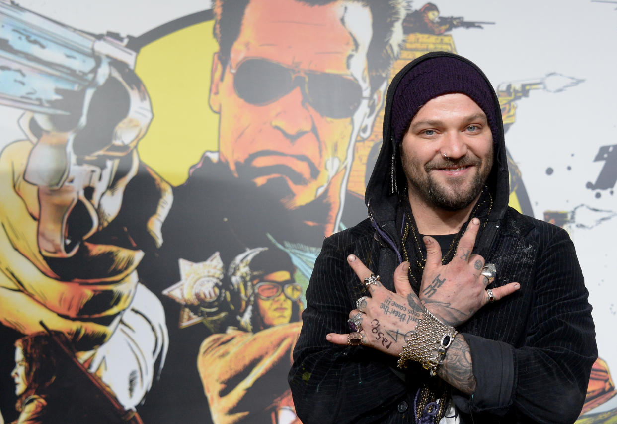 Bam Margera arives at The World Premiere Of Lionsgate 'The Last Stand' held at Grauman's Chinese Theatre on January 14, 2013 in Hollywood, California.   AFP PHOTO / JOE KLAMAR        (Photo credit should read JOE KLAMAR/AFP via Getty Images)