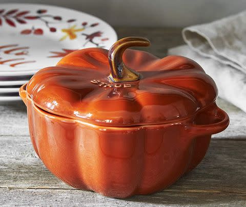 A charming pumpkin Staub cocotte for serving up your favorite soups and stews in style.