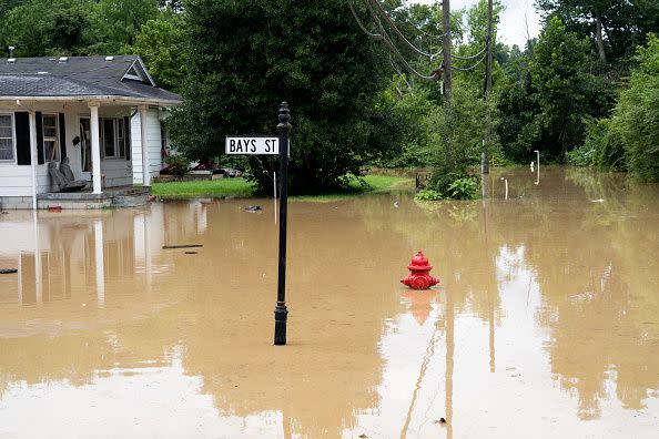 Flooding is seen on Bays Street in Jackson, Kentucky on July 28, 2022, in Breathitt County, Kentucky.