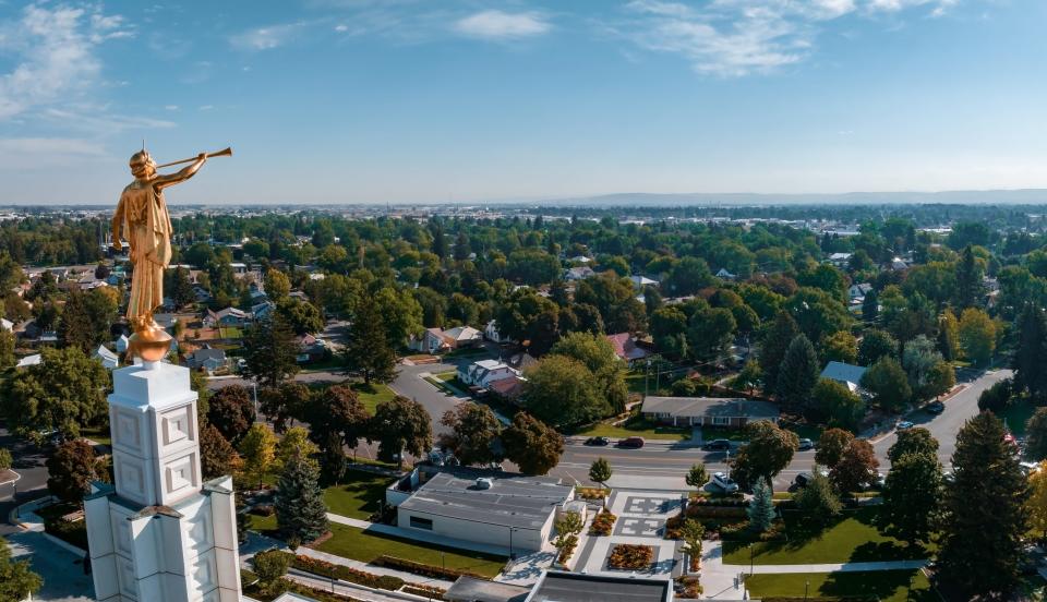 View of the temple in the Idaho falls, Idaho.