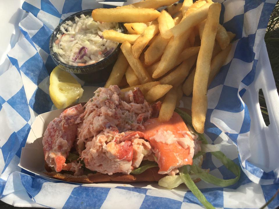 Iggy's Boardwalk, in Warwick, serves a toasted hot dog bun heaping with Maine lobster, plus fries, coleslaw and a cup of red, white or clear chowder